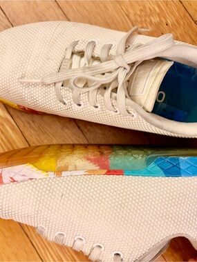 Women’s - No Bull White Canvas Sneakers with Multi-Color Rainbow Sole